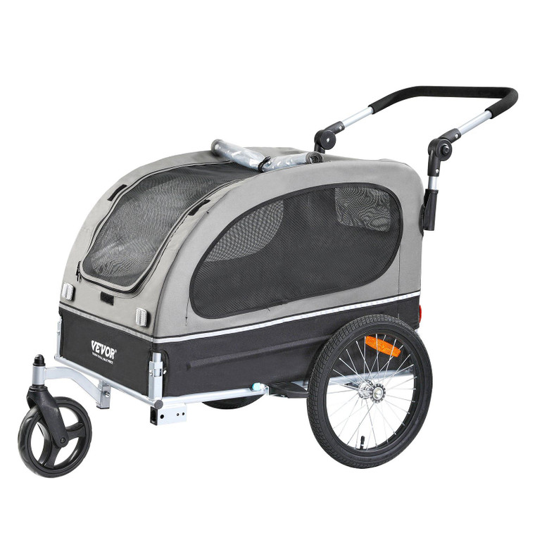 VEVOR Dog Bike Trailer, Supports up to 88 lbs, 2-in-1 Pet Stroller Cart Bicycle Carrier, Easy Folding Cart Frame with Quick Release Wheels, Universal Bicycle Coupler, Reflectors, Flag, Black/Gray(D0102HQA0N7.)