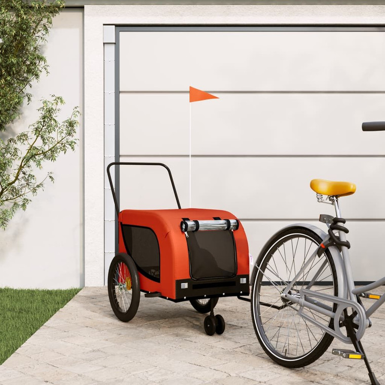 Pet Bike Trailer Orange and Black Oxford Fabric and Iron(D0102HEIJM8.)