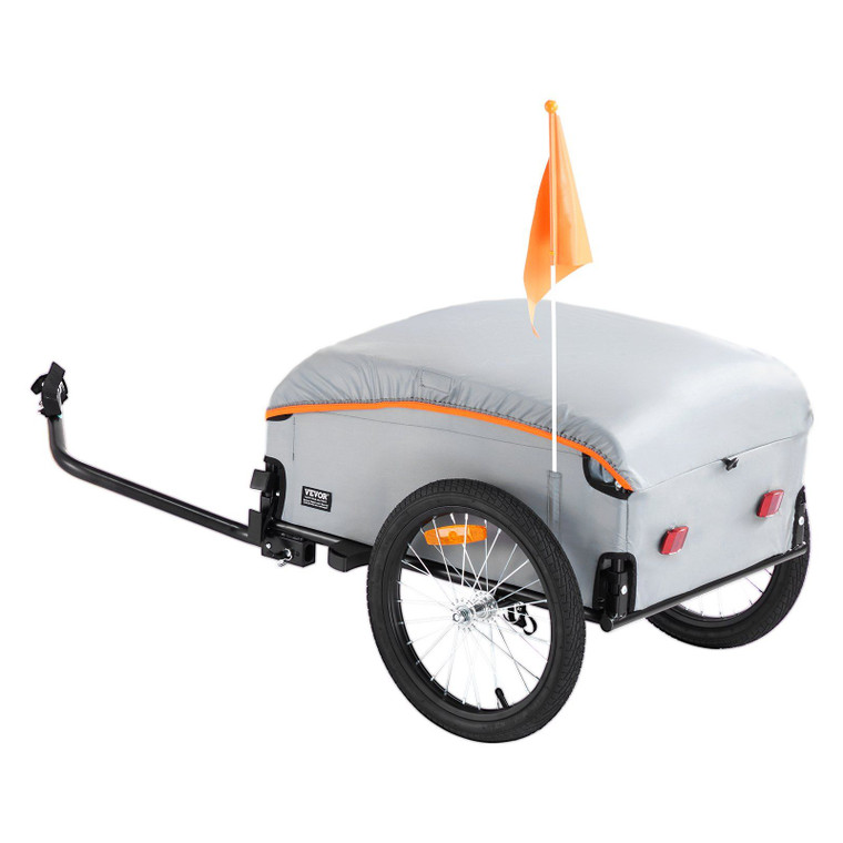 VEVOR Bike Cargo Trailer, 100 lbs Load Capacity, Heavy-Duty Bicycle Wagon Cart, Foldable Compact Storage with Universal Hitch, Waterproof Cover, 16" Wheels, Safe Reflectors, Fits 22"-28" Bike Wheels(D0102HQYJGV.)