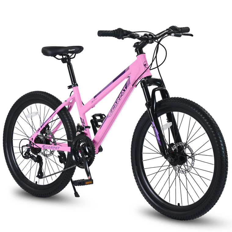 S24103 24 inch Mountain Bike for Teenagers Girls Women, Shimano 21 Speeds with Dual Disc Brakes and 100mm Front Suspension, White/Pink(D0102H5X1SX.)
