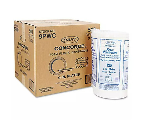 Dart Concorde Foam Plate 9" White - 500/case