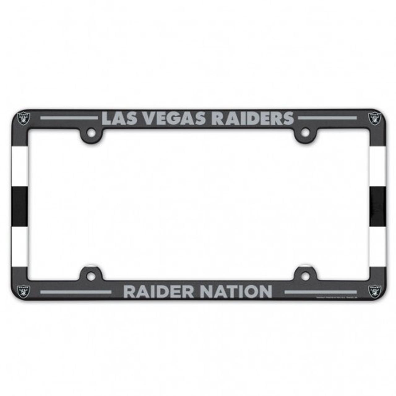 Oakland / Las Vegas LV Football Raiders All Corner EZ View Chrome Metal  Laser Cut License Plate Frame 