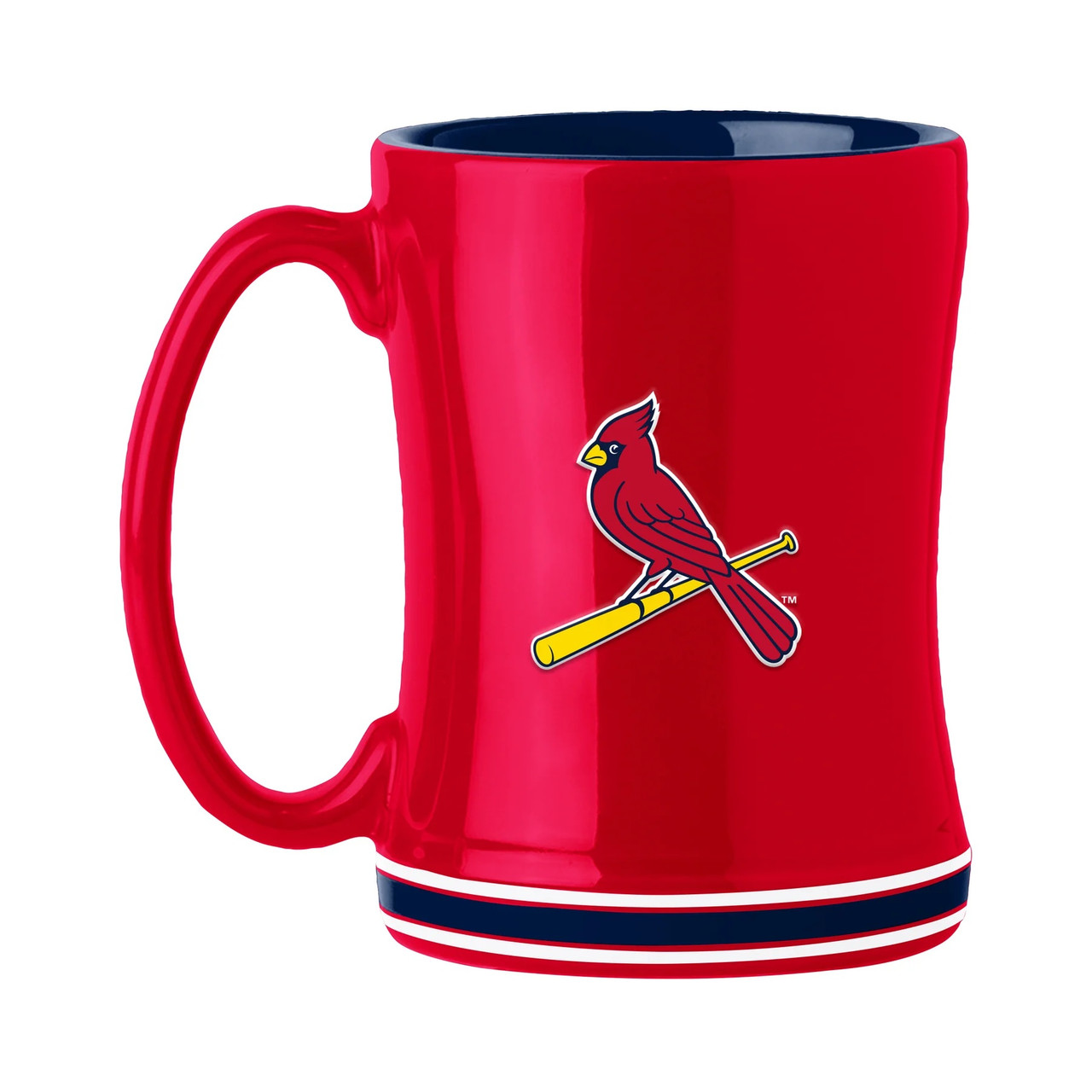 St Louis Cardinals Coffee Mug 14oz Sculpted Relief Blue