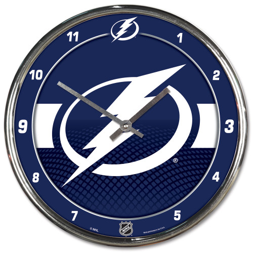 <span>The 12 Inch chrome plated clock is both a retro classic and a trendy find for a wall clock. Stunning graphics with a metal hands make a great fit in any fan cave, office, bar, or bedroom. Printed and assembled in the US with imported materials. Made by Wincraft.</span>