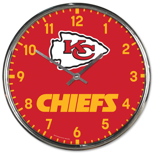 Kansas City Chiefs Round Chrome Wall Clock Kansas City Chiefs Round Chrome Wall Clock
