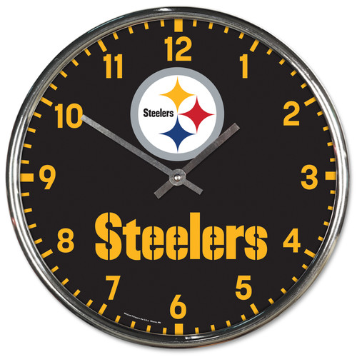 Pittsburgh Steelers Round Chrome Wall Clock Pittsburgh Steelers Round Chrome Wall Clock
