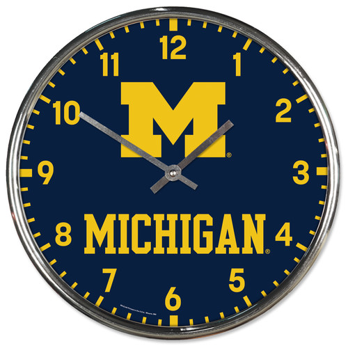 Michigan Wolverines Round Chrome Wall Clock