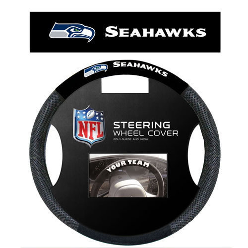 Drive in style with these high quality poly-suede steering wheel covers!  This cover is made of poly-suede and mesh for a comfortable grip and features your favorite team logo.  It easily stretches to fit most steering wheels and slips on in seconds, with no lacing required. Made By Fremont Die.