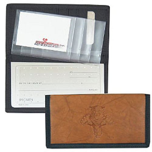Keep track of your checking account in style with this attractive checkbook cover!  Your favorite team's logo is embroidered on the front of the cover.  This genuine leather checkbook cover has slots inside for your drivers license and 5 credit cards.  It also comes with a removable plastic 6 sleeve picture/ID holder.  Intended to be used with top tear checks.  Made by Rico.