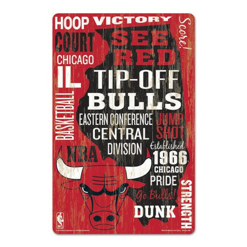 Chicago Bulls Sign 11x17 Wood Wordage Design