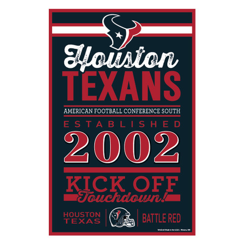 Sign measures 11x17 and is 1/4 inch thick. Decorated with the colors of your team with the established date. Made by Wincraft.