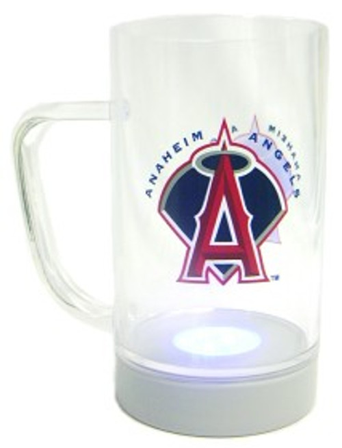Flashing red, blue, and green LED lights will add spectacular color to your favorite drink. The lights are activated when the acrylic mug is picked up and tilted to take a drink. The lights automatically turn off within 10 to 15 seconds. There is a button on the bottom to turn the lights off. The mug is 6 inches tall and holds 19 fluid ounces. Requires three AAA batteries. Made by Duck House Sports.