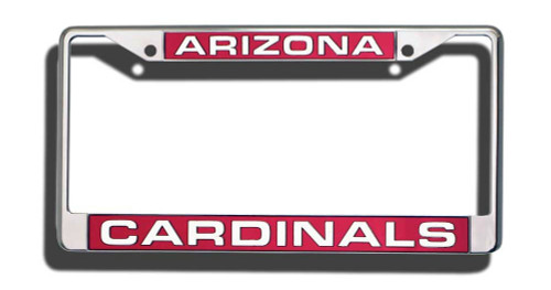 Show the world who your favorite team is with this laser cut chrome license plate frame. Features your team's name laser cut into a colored acrylic insert. The pre-drilled holes make for easy mounting. The chrome frame is very durable and will last for a long time! A great gift for a fan. Made By Rico Industries.