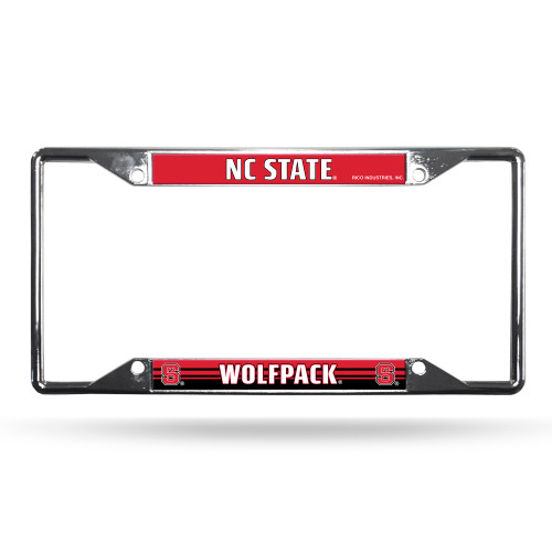 Heavy-duty chrome frame features your the team name and logo in raised letters and vibrant team colors, with pre-drilled holes for easy mounting on any vehicle. Made by Rico Industries.