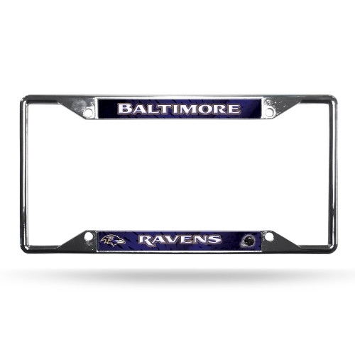 Heavy-duty chrome frame features your the team name and logo in raised letters and vibrant team colors, with pre-drilled holes for easy mounting on any vehicle. Made by Rico Industries.