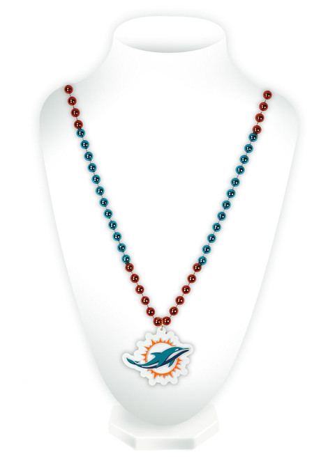 Celebrate your favorite team with this classic Mardi Gras style beaded necklace! It features beads in two team colors and a heavy duty team logo shaped medallion. The medallion is approximately 3" in size, and the necklace is 24" in length. Made By Rico Industries