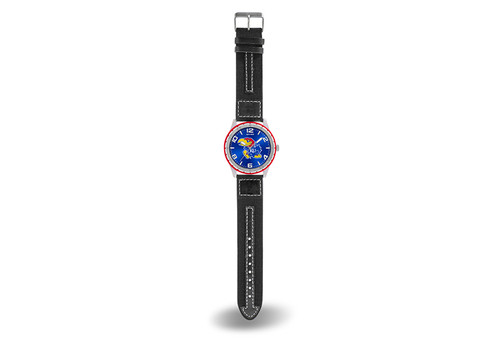 Officially Licensed Team Logo Shock Resistant and Water Resistant (3ATM) Features Embossed Canvas Strap with PU Leather Accents, Mineral Crystal and Quartz Movement Face Measures 1 5/8". Made By Rico Industries.