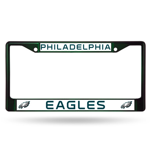 Let everyone know who you're rooting for with this Color Chrome License Plate Frame from Rico Industries! This frame is officially licensed and easy to mount on just about any license plate.&nbsp;The frame measures at 12 x 6 with plastic team inserts at the top and bottom of the frame. Its decorated in vibrant team colors and its Zinc Metal construction makes it resistant to the elements. Made By Rico Industries.