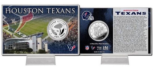 A 39mm Minted Silverplate Coin is featured in a 4x6 Acrylic display with printed color graphics of your teams field and delivered with a display stand! Officially Licensed and proudly made in the USA by The Highland Mint!