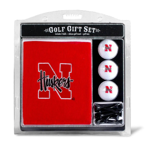 Set includes an embroidered towel, three golf balls and twelve tees all with official team logos. Made by Team Golf.