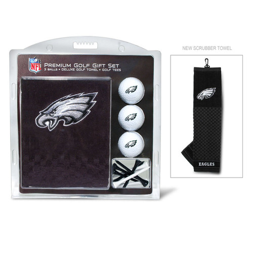 Set includes an embroidered towel, three golf balls and twelve tees all with official team logos. Made by Team Golf.