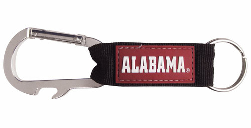 This carabiner keychain is the ultimate all in one game day accessory. It features a bottle opener, along with your favorite teams colors and name on a raised rubber patch. The keychain is approximately 6" long. Made By Pro Specialties Group