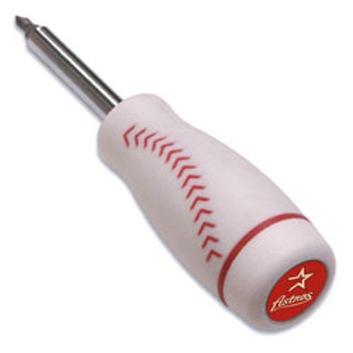 This adjustable screwdriver includes a comfortable molded rubber grip with sport styling and a domed team logo on the end of the handle. Includes 3 flat and 3 Phillips tips. Made By Team Promark