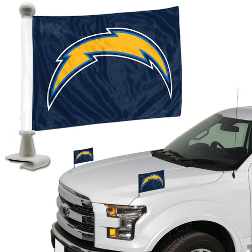 4x6 double sided auto flags securely attach to the hood or trunk of most any vehicle.  Two flags per package. Made by Team Promark.