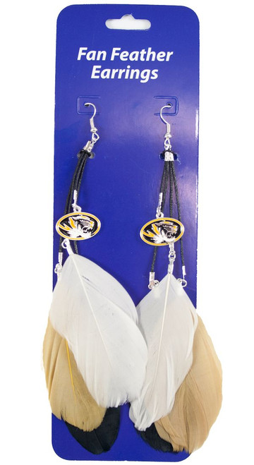 Support your favorite team while wearing these stylish hook earrings! The feather earrings features your team color and a pewter dangle logo. Each earring has 3 feathers that are each approximately 3" long. Total length is approximately 6.5" long. Made By Little Earth