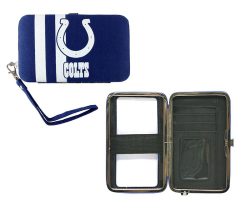 This handy hard case wristlet/purse is perfect for going to a game or bar, when you don’t want to carry a big purse around. It can hold your mp3 player or phone with an elastic strap inside. There is a clear plastic cover on the outside so you can use any touch screen smartphone to text or talk, while it’s in the case.  It can also hold your ID, 2 credit cards and money!  Show your team spirit while toting your essential stuff! 6" x 3.75" in size. Made By Little Earth