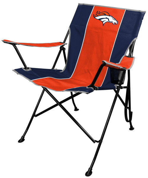 Features a "no sag" comfort seat, dual color pattern with the team logo and word mark, one mesh cup holder, and a click and carry buckle and shoulder strap for easy transport. Made from 600D polyester and built a with 17.5mm powder coated steel frame this chair has a 250lb weight rating. Includes team logo carrying case. 27" W X 36" D X 37" H. Made By Jarden