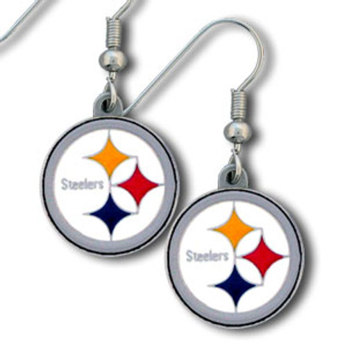 These dangle earrings are fully cast with exceptional detail and a hand enameled finish. The earrings have hypoallergenic fishhook posts. A great way to show off your NFL team spirit!. Made By Siskiyou