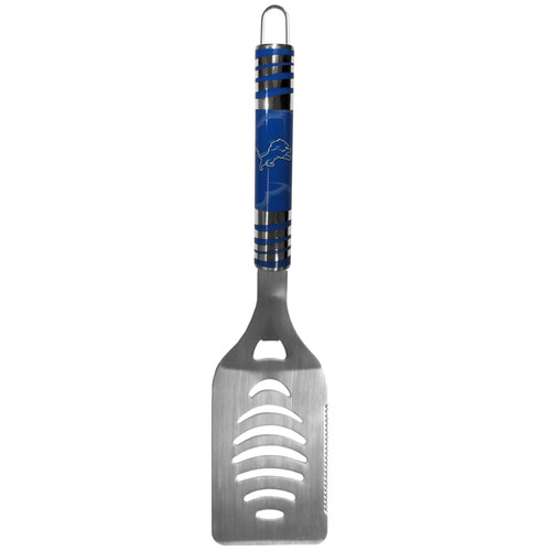 The tailgater spatula really catches your eye with flashy chrome accents and vivid digital graphics. The 420 grade stainless steel spatula is a tough, heavy-duty tool that will last through years of tailgating fun. The spatula features a bottle opener and sharp serrated edge. Made by Siskiyou Gifts.