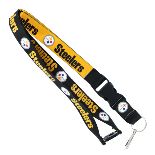 Reversible sides in contrasting team colors. Officially licensed team logo. Made of durable nylon. Measuring approximately 24" long. Features a detachable key-ring and clip. Made by Aminco.