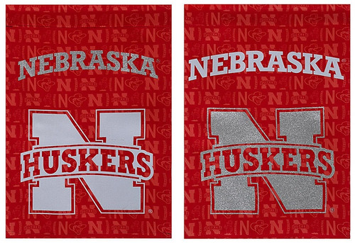 Proudly show off your team pride outside of your home with this high quality eye catching flag. Decorated with a different design on each side, this high quality nylon fabric flag will leave no one questioning what team you are most loyal to! Each side is decorated with eye catching glitter details around the team name and logo. Accent your outdoor space with team loyalty by proudly displaying this University of Nebraska Glitter Accented Double Sided Garden Flag!. Made By Evergreen Enterprises