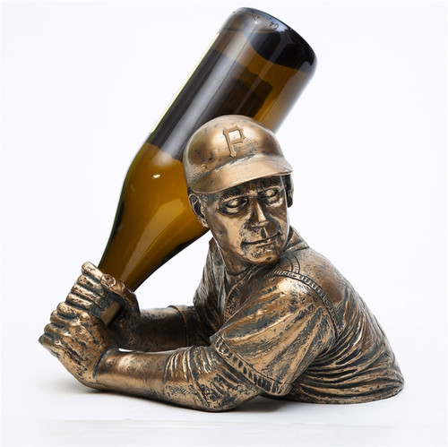 The Bam Vino captures your love of baseball and wine. Sculpted to look like a baseball player getting ready to hit a homerun, the bottle fits top down into the player's hands to form the bat. The Bam Vino is sure to be an instant conversation piece. The beautiful, bronze finish will fit into any sports fan's d&eacute;cor. 9" tall and 8" wide. Made by Evergreen Enterprises.