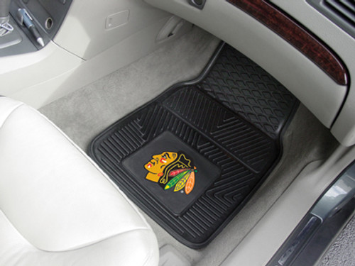 Protect your vehicle's flooring while showing your team pride with this pair of car mats by FANMATS. 100% vinyl construction with non-skid backing ensures a rugged and safe product. Universal fit makes it ideal for most cars, trucks, SUVs, and RVs. They are approximately 18" wide by 27" in length. The officially licensed design is done in true team colors and is permanently molded for longevity. Two mats per set. Made By Fanmats.