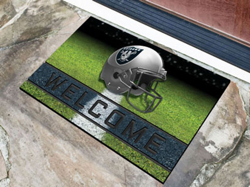 Be sure to welcome and wow your guests by displaying your true team spirit with the officially licensed rubber door mat by Fanmats. With true team colors and fibrous surface that looks like velvet, the mat will catch everyone eyes as they enter your home. Made with a heavy duty rubber construction the Rubber Doormat will withstand any weather conditions, but cleans off easily by sweeping or spraying down with water. The 3D molded welcome strip and the fiber surface is excellent at removing dirt and mud from shoes making sure no dirt comes into the home. Made Fibrous surface that looks like velvet. Heavy duty crumb rubber construction. 3D molded welcome stripe with non-skip backing keeps mat in place. Measures approx 18" x 30". Made in the USA. Manufacturered by Sports Licensing Solutions The Maker of Fanmats. Officially Licensed NFL Product