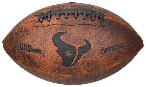 This NFL Officially Licensed 9 inch Throwback Football is made of composite leather and features composite leather stitching and laser stamped NFL team logo. Football holds two to four pounds of air and its sturdy construction helps hold its shape. Distressed brown color and black stitching help this football stand out. Can be used for decoration or to toss around. Made by Gulf Coast Sales.