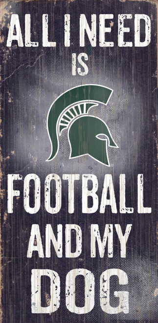 Michigan State Spartans Sign Wood 6x12 Football and Dog Design