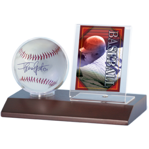 Wood Baseball & Card Holder - Dark Wood