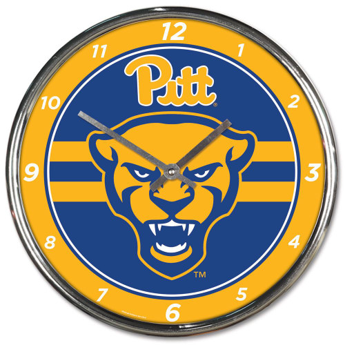 Pittsburgh Panthers Clock Round Wall Style Chrome