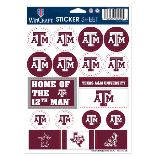 Texas A&M Aggies Decal 5x7 Vinyl Sticker Sheet Mini Decals