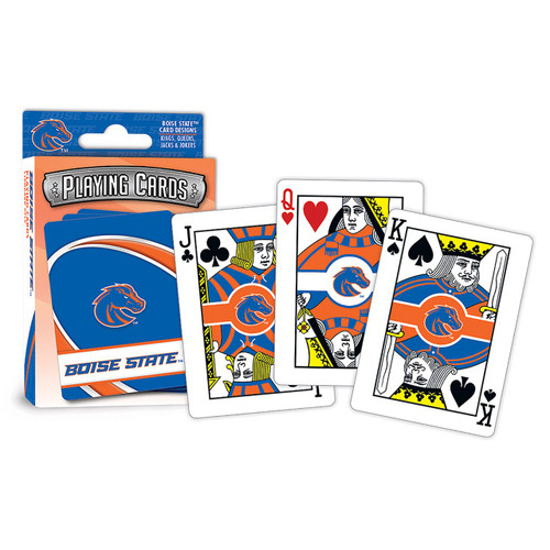 Set includes 52 playing cards and 2 jokers. Card size is 3.5 x 2.5 inch. All face cards and jokers have individualized team designs. Ace of Spades has special wood cut football design. Made by MasterPieces Puzzles.