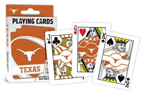 Set includes 52 playing cards and 2 jokers. Card size is 3.5 x 2.5 inch. All face cards and jokers have individualized team designs. Ace of Spades has special wood cut football design. Made by MasterPieces Puzzles.