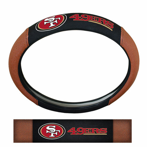 San Francisco 49ers Steering Wheel Cover Premium Pigskin Style Special Order