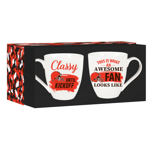 Cleveland Browns Coffee Mug 17oz Ceramic 2 Piece Set with Gift Box