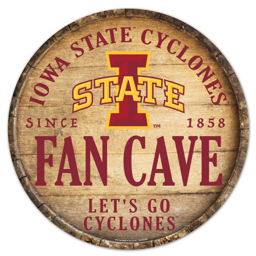 Iowa State Cyclones Sign Wood 14 Inch Round Barrel Top Design Iowa State Cyclones Sign Wood 14 Inch Round Barrel Top Design