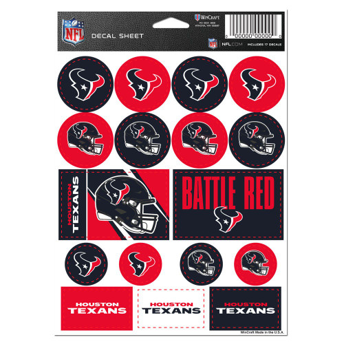 Houston Texans Decal Sheet 5x7 Vinyl