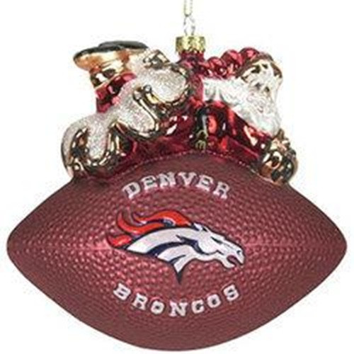 Denver Broncos Ornament 5 1/2 Inch Peggy Abrams Glass Football Denver Broncos Ornament 5 1/2 Inch Peggy Abrams Glass Football